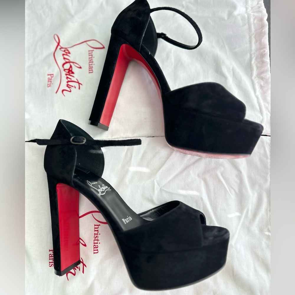 Christian Louboutin Sandaloo 130 Suede Platform Heel in Black size 36.5. - Picture 10 of 15